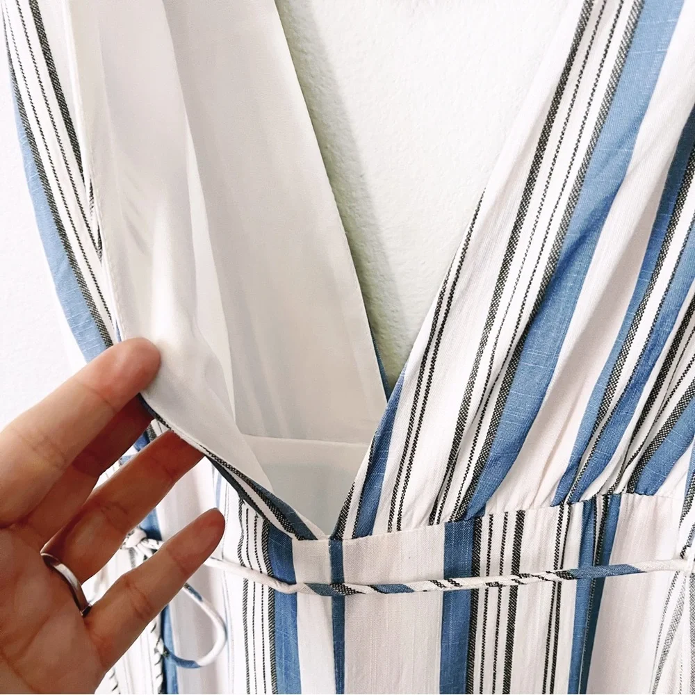 Superdown Bette Deep V Jumpsuit Rayon Multi Stripe Revolve Blue White Pi… - Picture 8 of 16